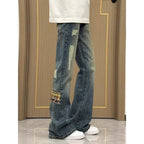 Herren trendige Jeans im lässigen Bootcut-Stil mit einzigartigen Applikationen R&B