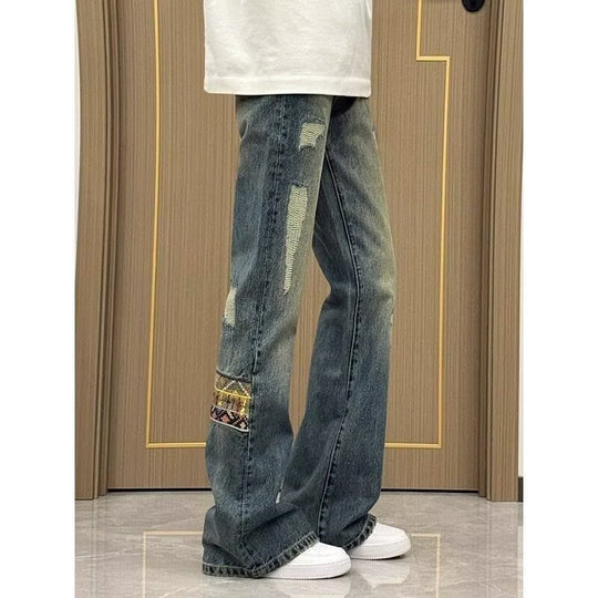 Herren trendige Jeans im lässigen Bootcut-Stil mit einzigartigen Applikationen R&B