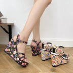 Damen Wedge-Sandalen mit floralen Mustern und komfortablem Fußbett R&B