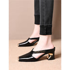 Damen elegante Sling-Pumps mit modischem Blockabsatz und glänzenden Akzenten R&B