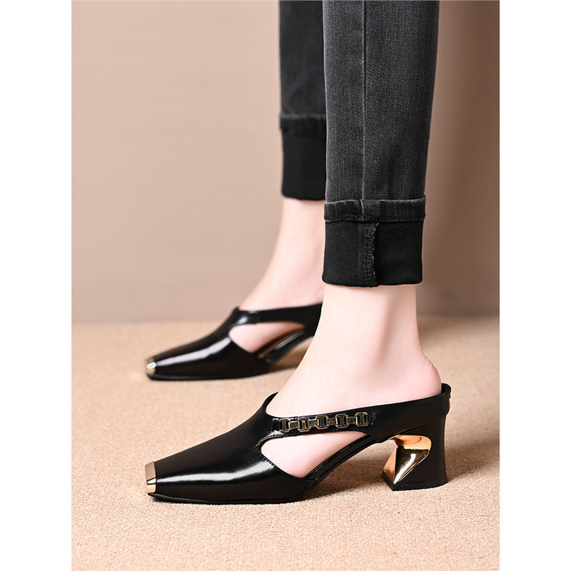 Damen elegante Sling-Pumps mit modischem Blockabsatz und glänzenden Akzenten R&B