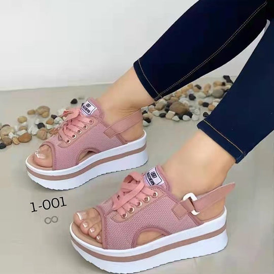 Damen Plateausandalen mit verstellbarem Riemendesign und luftiger Strickoberfläche R&B