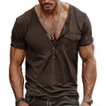 Herren Kurzarm-Henley-T-Shirt mit dekorativer Brusttasche und modernem Schnitt R&B