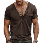 Herren Kurzarm-Henley-T-Shirt mit dekorativer Brusttasche und modernem Schnitt R&B