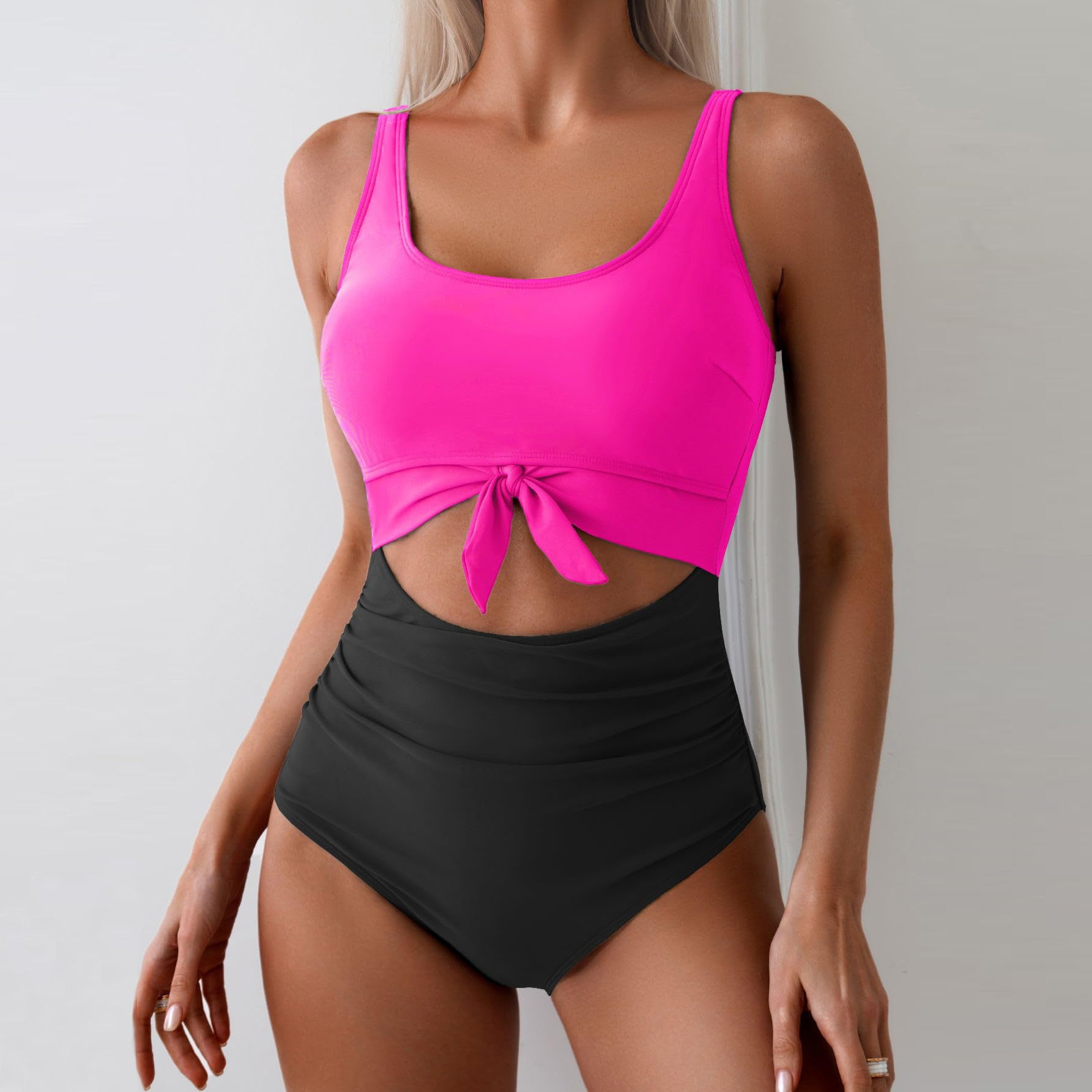 Damen Einteiliger Badeanzug mit trendigem Cut-Out-Design und verstellbarem Knoten R&B