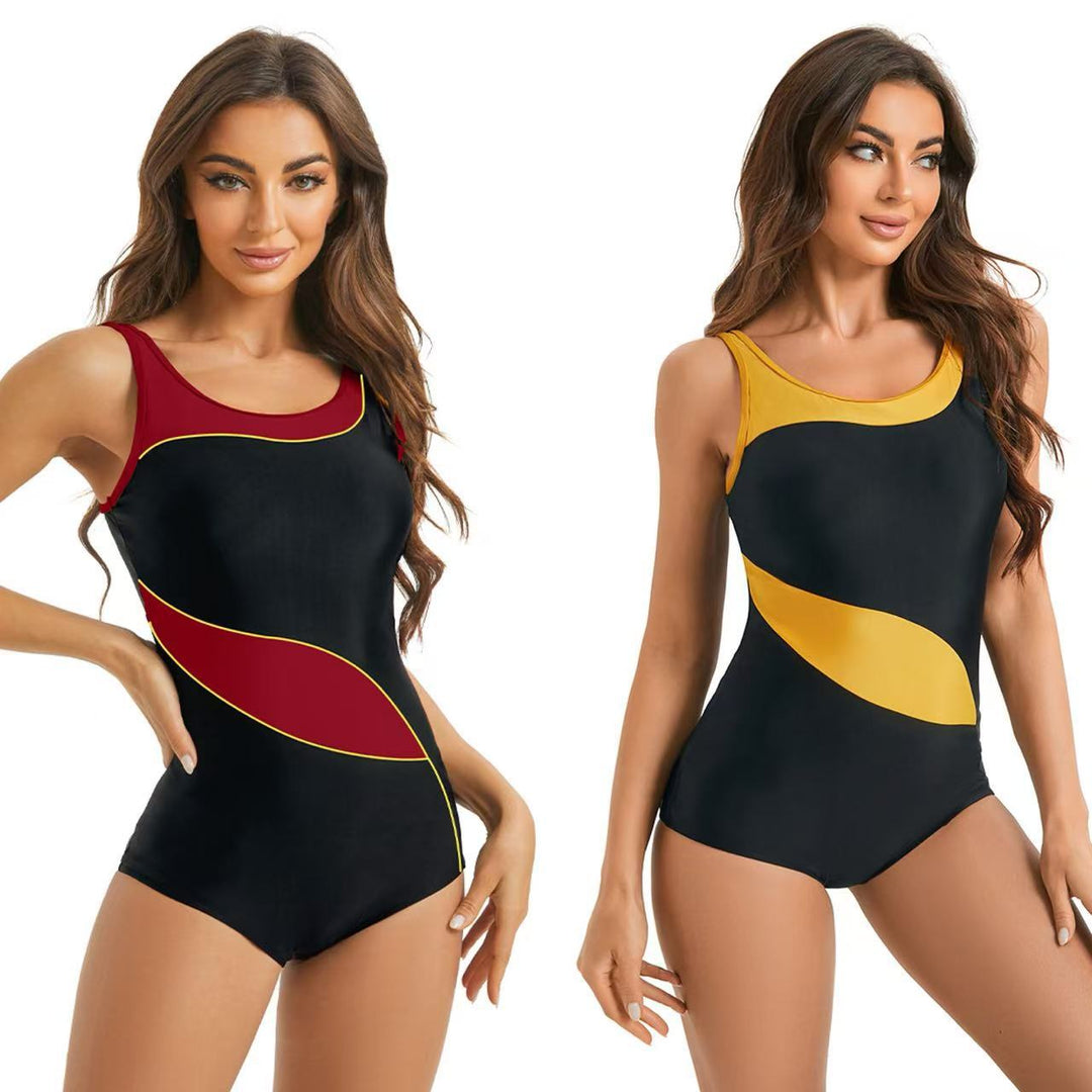 Damen Sportlicher Einteiler Badeanzug mit modischen Farbakzenten R&B
