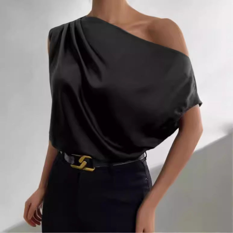 Damen Asymmetrisches Oberteil mit tiefem Ausschnitt und fließendem Stoff R&B