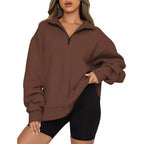 Damen Oversized Sweatshirt mit kurzem Reißverschluss und lässigem Schnitt R&B