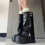 Damen Overknee Stiefel mit verstellbaren Riemen und modischem Reißverschluss R&B
