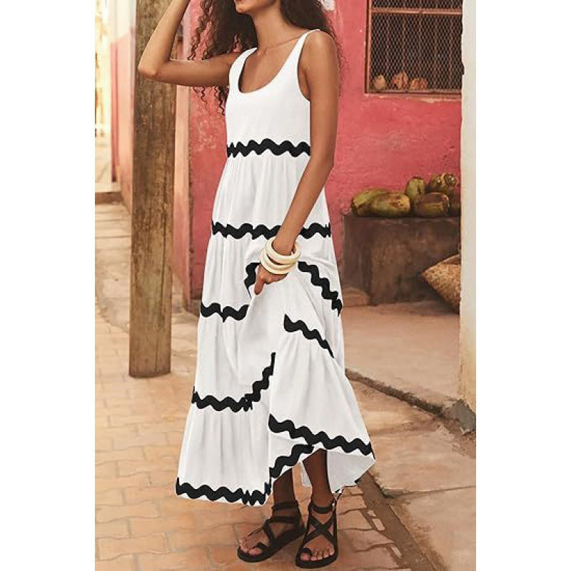 Damen Sommermaxikleid mit wellenförmigem Design R&B