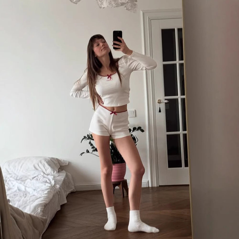 Damen Schlafanzug-Set mit dekorativem Spitzenbund und bequemen Shorts R&B