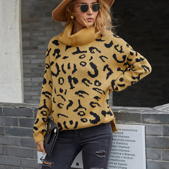 Damen gemütlicher Oversized-Pullover mit trendigem Leopardenmuster R&B