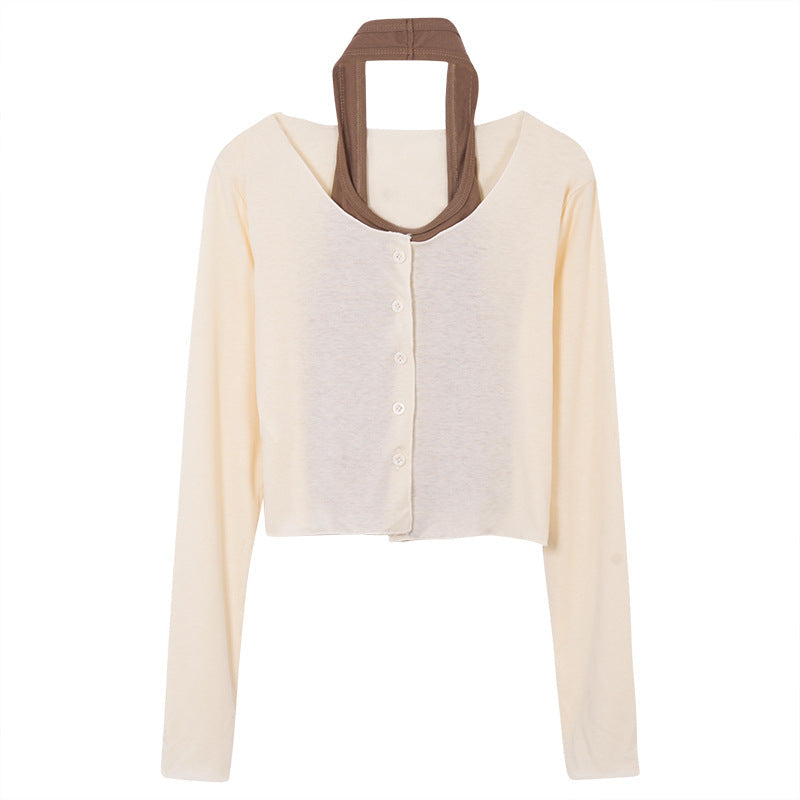 Damen langärmliges Crop-Top mit Knopfverschluss und elegantem Design