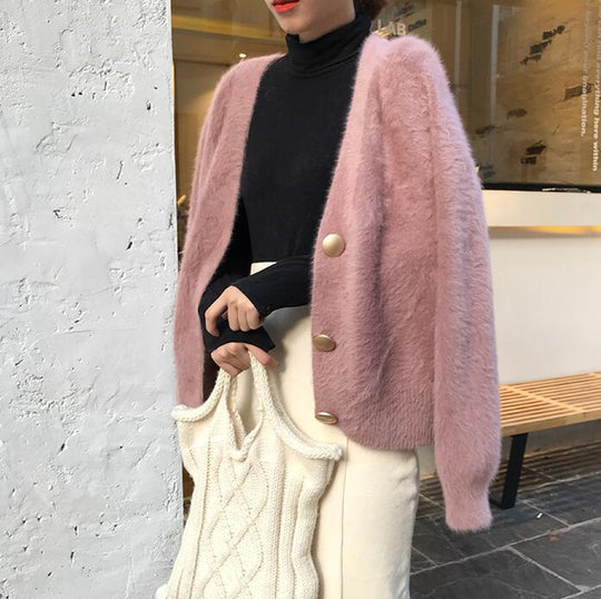 Damen Kuschelige Strickjacke mit Knopfdetails und weit geschnittenem Design R&B