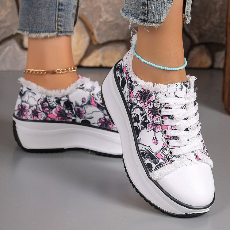 Damen Plattform-Sneaker mit floralem Design und hoher Sohle R&B
