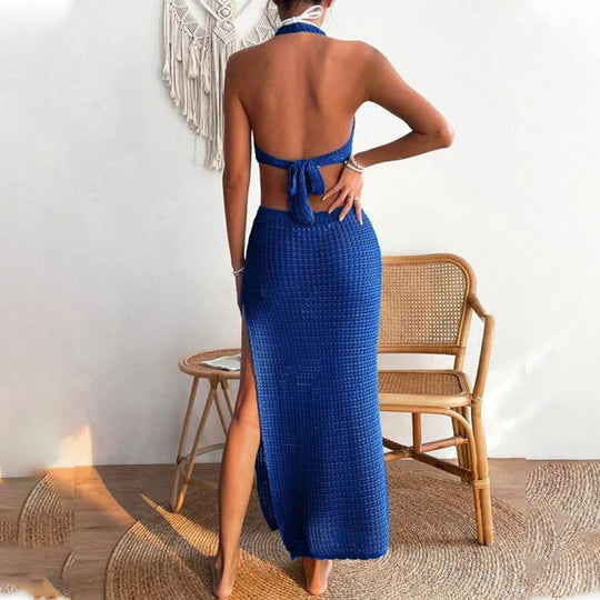 Damen elegantes Häkelkleid mit tiefem Ausschnitt R&B