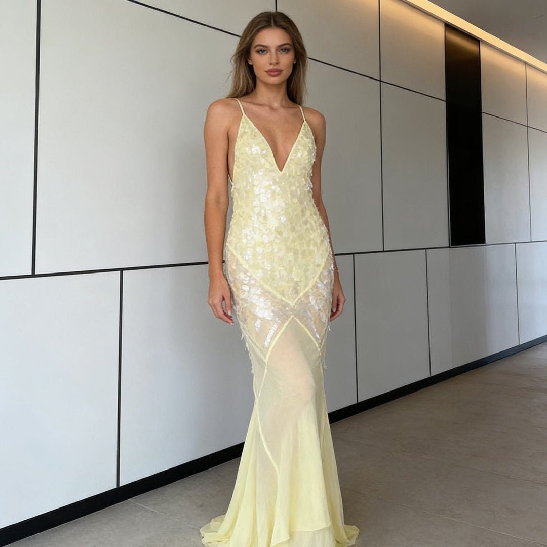 Damen Elegantes Abendkleid mit funkelnden Details und asymmetrischem Schnitt R&B