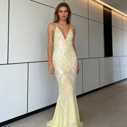 Damen Elegantes Abendkleid mit funkelnden Details und asymmetrischem Schnitt R&B