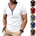 Herren Kurzarm Henley-T-Shirt mit V-Ausschnitt und Knopfdetail R&B