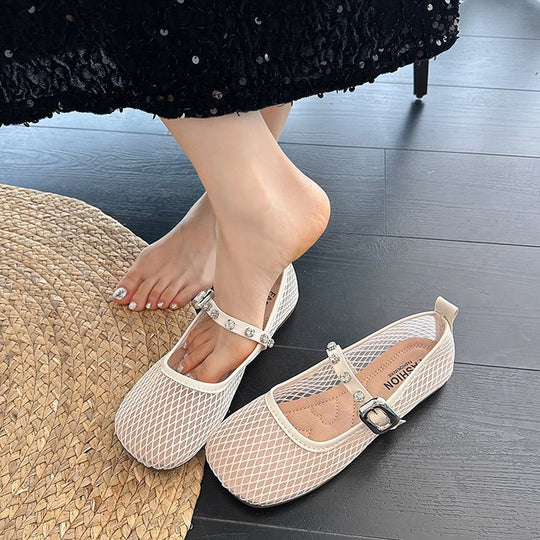 Damen Ballerinas mit dekorativem Netzdesign und funkelndem Riemen R&B