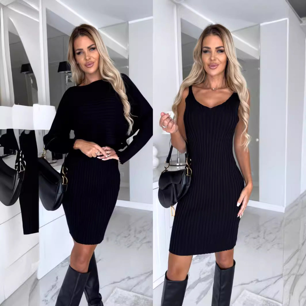 Damen Strickkleid mit V-Ausschnitt und Langarm R&B