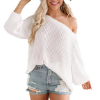Damen Off-Shoulder Strickpullover mit weit geschnittenem Saum