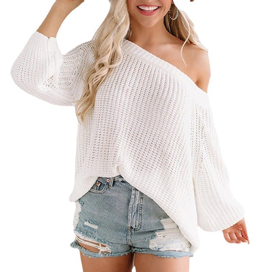 Damen Off-Shoulder Strickpullover mit weit geschnittenem Saum R&B