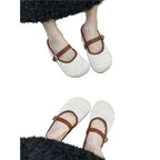 Damen elegante Clogs mit handgearbeitetem Strickmuster und verstellbarem Riemen