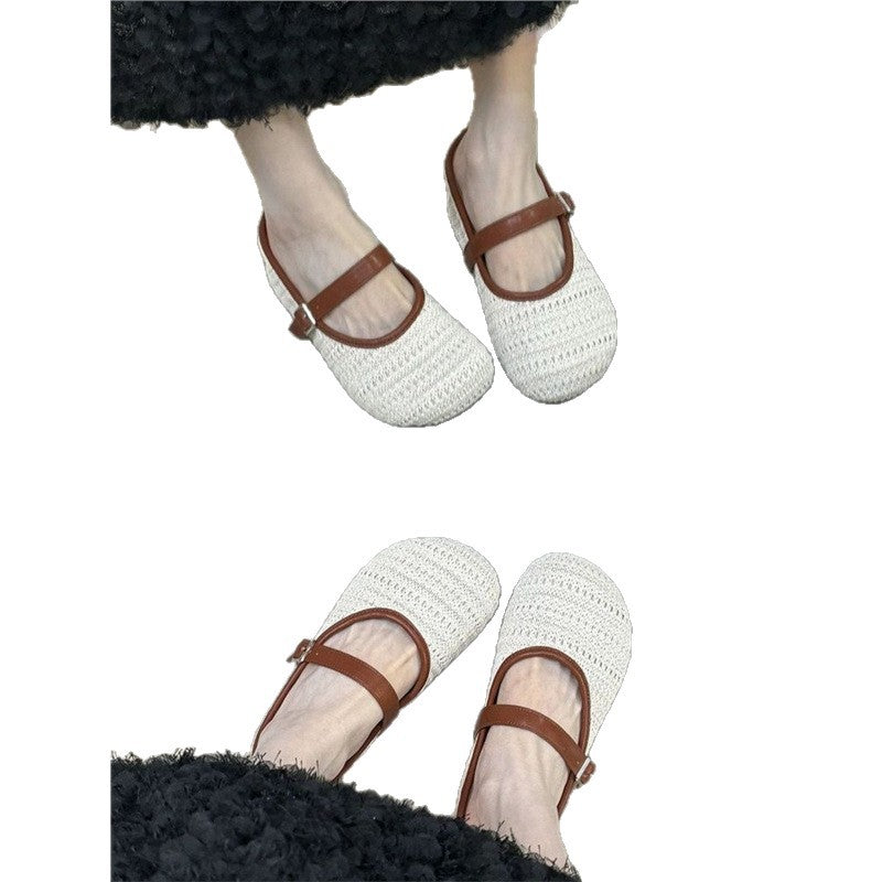 Damen elegante Clogs mit handgearbeitetem Strickmuster und verstellbarem Riemen
