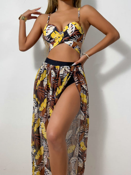 Damen Zweiteiler Bademode mit hohem Beinausschnitt und floralem Design R&B