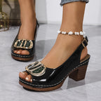 Damen Plateau-Pantoletten mit modischen Transparent-Details und eleganter Schnalle R&B
