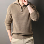 Herren Freizeitpullover mit halbem Reißverschluss und strukturiertem Strickmuster R&B