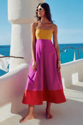 Damen Maxikleid mit farbenfrohem Blockdesign und verstellbaren Spaghettiträgern EB