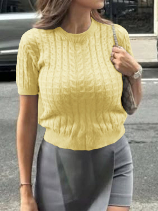 Damen Strickoberteil mit Lochmuster und modischem Rundhalsausschnitt R&B