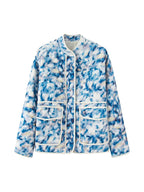 Damen gestepptes Blütenmuster-Jacke mit praktischen Taschen R&B