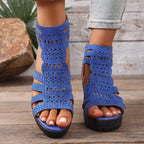 Damen modische Sandalen mit kunstvoller Riemenführung und komfortablem Blockabsatz R&B