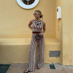 Damen lässiger Jumpsuit mit gestreiftem Design und hohem Bund R&B