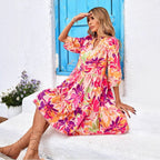 Damen Blusenkleid mit floralen Prints und voluminösen Ärmeln R&B