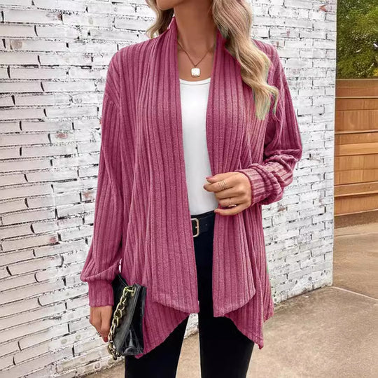Damen offener Strickcardigan mit vertikalen Streifen R&B