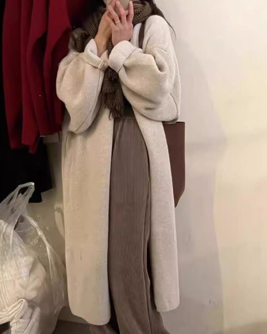 R&B | Strickjacke Mantel Übergröße Passform Wollstrick Offene Vorderseite Knöchellänge