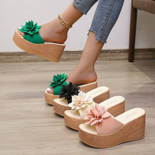 Damen Plateausandalen mit floralem Dekor und rutschfester Sohle R&B