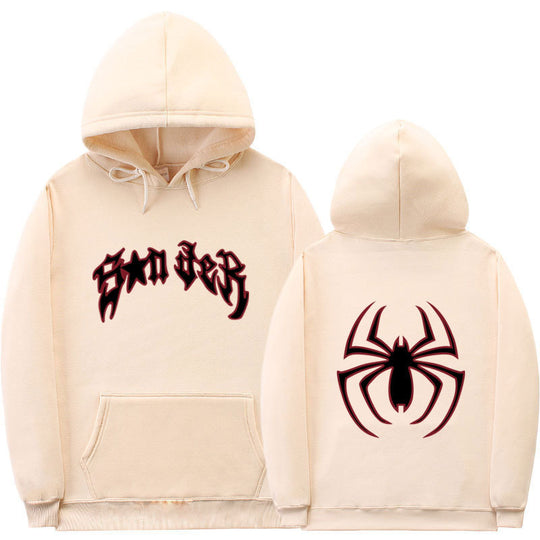 Damen Kapuzenpullover mit auffälligem Spinnenmotiv und grobem Schriftzug R&B