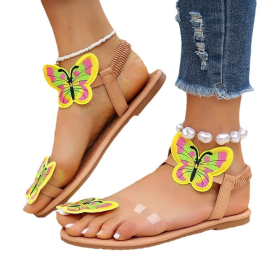 Damen Riemensandalen mit buntem Schmetterlingsmotiv R&B