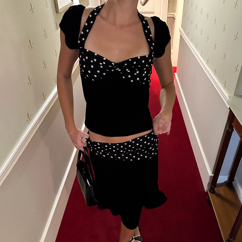 Damen Wickelkleid mit Spaghetti-Trägern und modischem Punktemuster R&B
