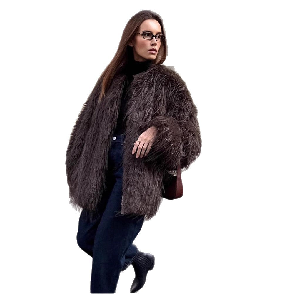 Damen Oversized Kunstpelzjacke R&B