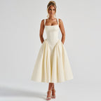 Damen Sommerliches Maxikleid mit Karo-Design und seitlichen Raffungselementen R&B
