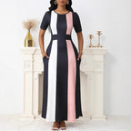 Damen Maxikleid mit modischem Blockstreifen-Design und praktischen Taschen R&B