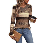 Damen modischer V-Ausschnitt Pullover mit Glitzerstreifen und Knopfdetails R&B