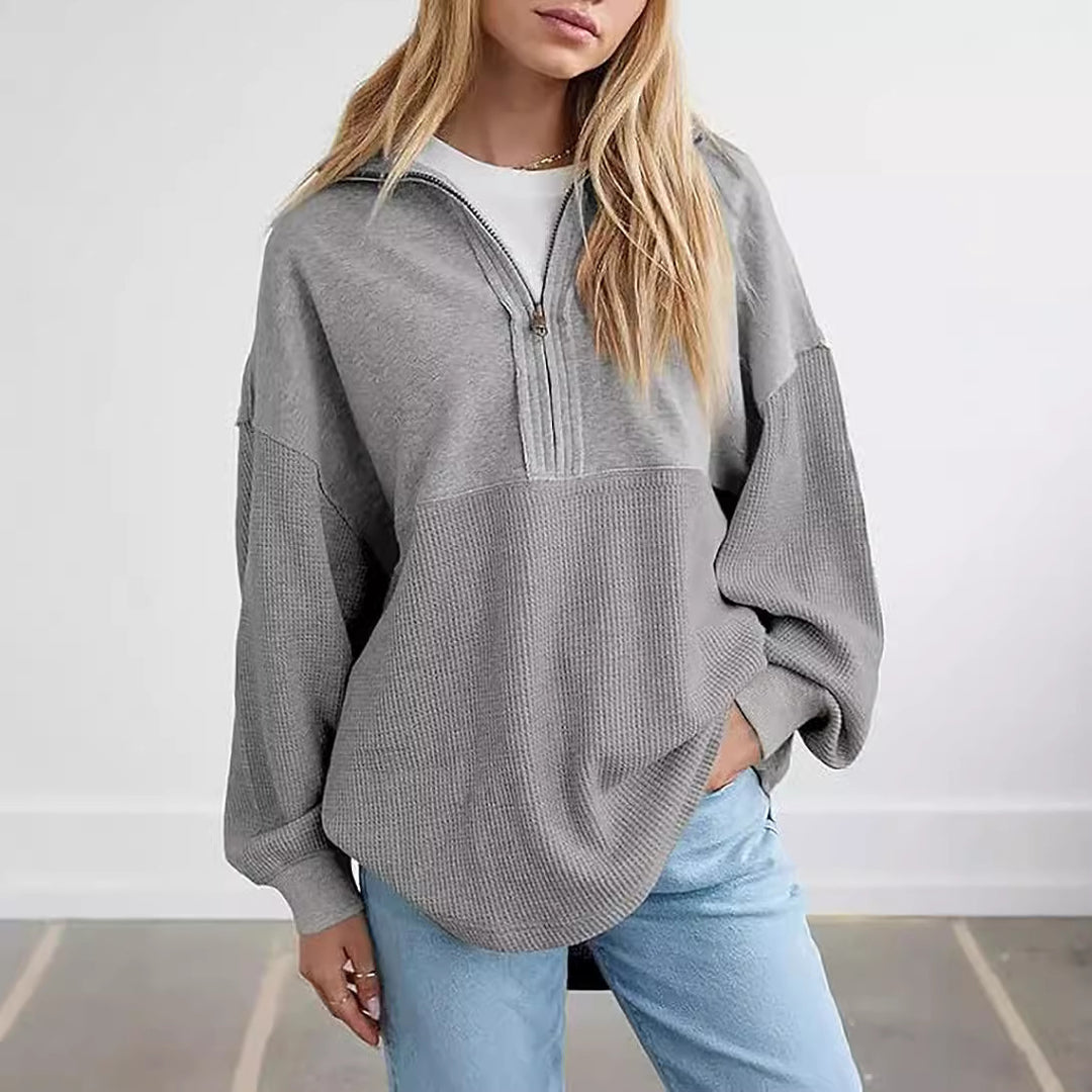 Damen lässiger Kapuzenpullover mit halblangem Reißverschluss und strukturiertem Material R&B