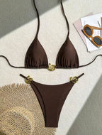 Damen Triangel-Bikini mit raffiniertem Gold-Detail R&B